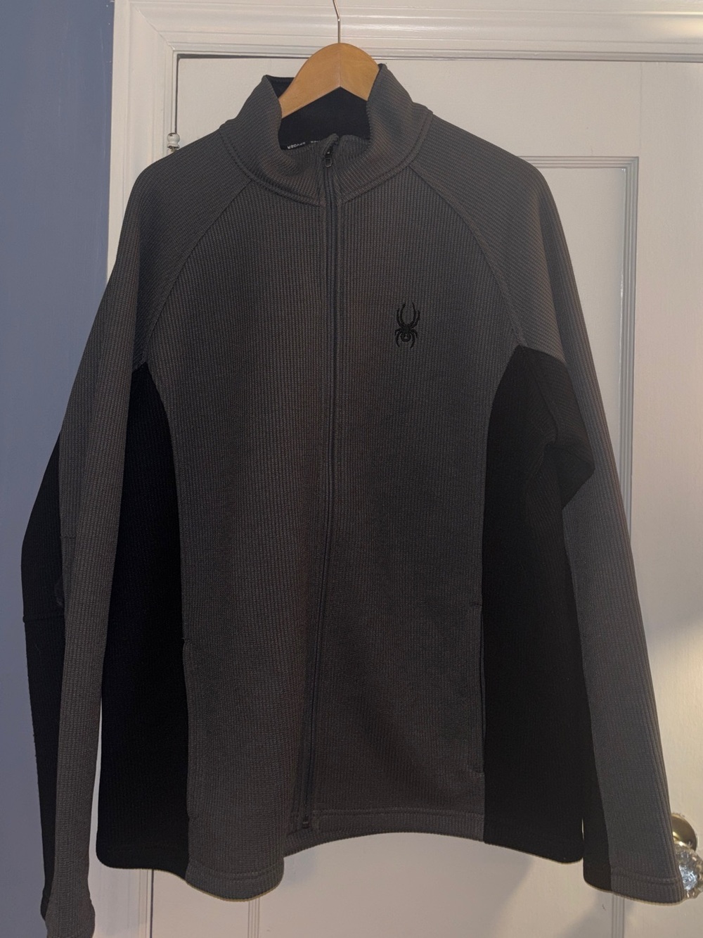 Spyder Men's Full-Zip Gray and Black Ribbed Sweater Jacket